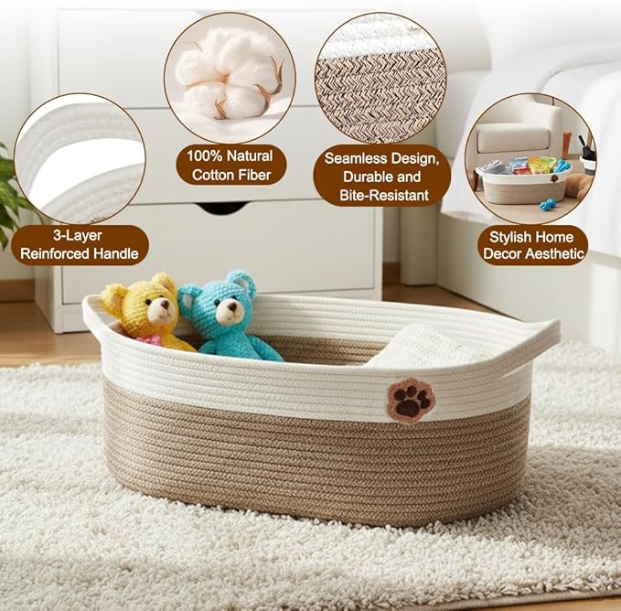 SZEE 2 Pack 30L Large Dog Toy Basket, Nursery Blanket Storage Basket for organizing, Woven Blanket Storage for Living Room, Laundry Basket with Triple-Reinforced Handles, 19.7"×11"×7.9", Brown+Gray