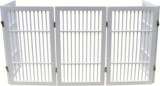 Urnporium Pet Dog Gate Freestanding, Strong Durable Folding Wooden Fence, Portable Acacia Hardwood Safety Barrier for Indoor & Outdoor Use (White Pet Gate, 5 Panel 30" Tall)