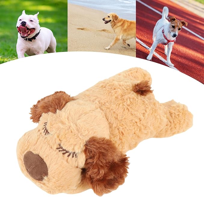 Puppy Toy with Heartbeat Stuffed Animal, for Dogs Pet Anxiety Relief Behavioral Sleep Aid Crate Kennel Training Toy (Brown)