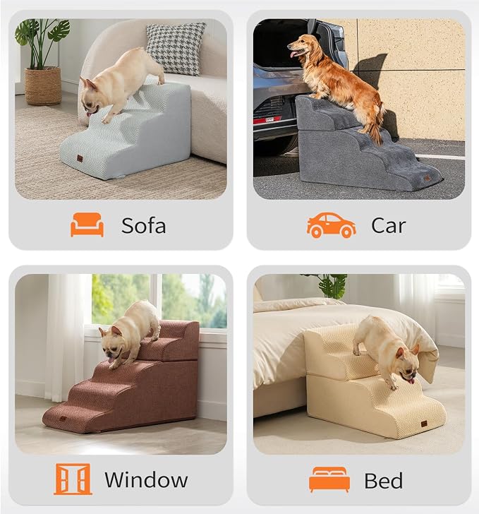 Made4Pets Dog Stairs Ramp for High Bed 22.8" H, 5-Step Pet Stairs for Bed Couch Sofa Climbing, 35D Foam Pet Steps for Small Dogs and Cats, Non-Slip Bottom Dog Steps, Light Grey