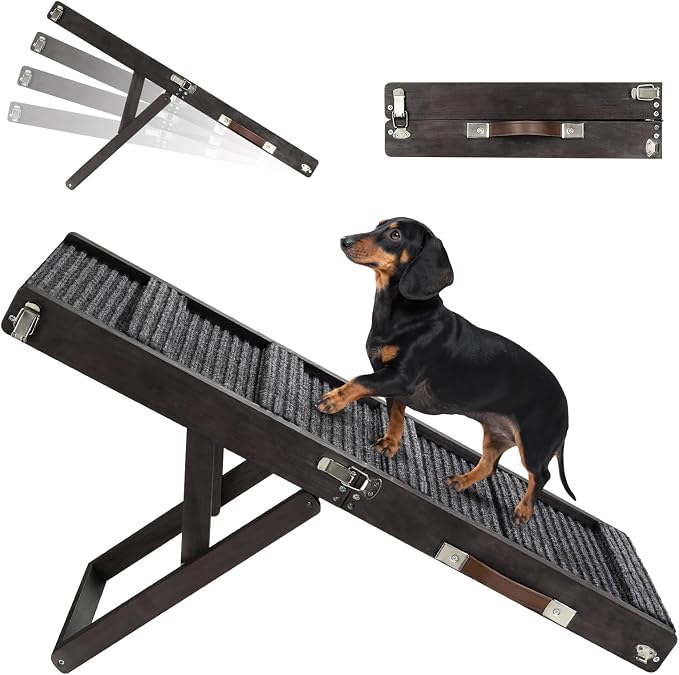 2026 Upgraded Dog Ramp for Couch, Foldable Small Dog Ramp for Sofa, 4 Adjustable Height from 13'' to 21", Portable Stable Pet Step with Non-Slip Pad, Pet Ramps Use for Couch Stairs, Black