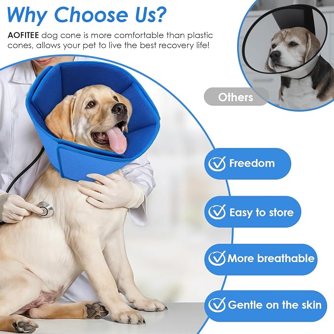AOFITEE Soft Dog Cone Collar, Adjustable Cone for Dogs to Stop Licking, Dog Cones for Small Medium Large Dogs, Breathable Elizabethan Collar Wound Healing After Surgery(Blue,S)