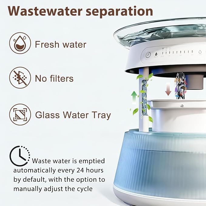 Glass Smart Cat Water Fountain, Cordless Filterless Cat Drinking Fountain No Filter Needed, Ultra Silent Wireless Pet Water Dispenser Bowl Indoor
