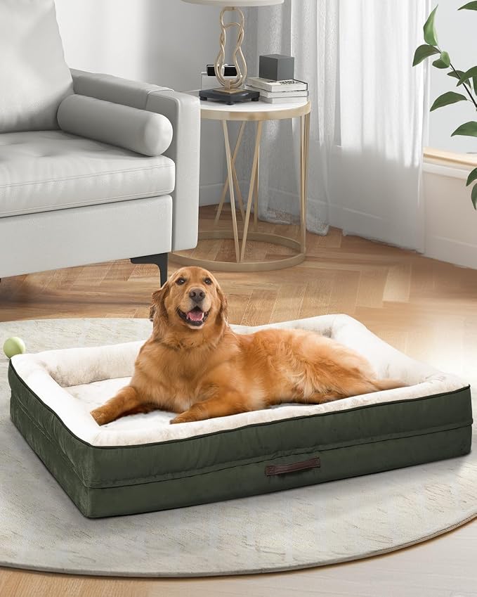 Upvilla Orthopedic Dog Bed XL, Four-Sided Cushioned Egg-Shaped Foam Dog Sofa, Waterproof Removable Cover, Pet Sofa Bed with Non-Slip Base, Extra Large Dog Bed,Green
