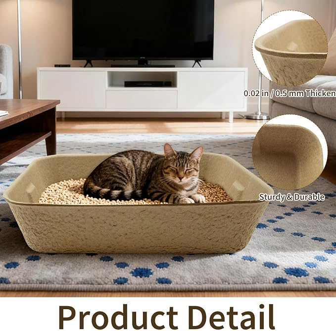 8 Pack Disposable Cat Litter Boxes, 16 x 12 x 3 Inch Portable Paper Cat Litter Tray, Large Leak Resistant Toilet Liners Box for Travel, Rabbits, Small Animals, Brown