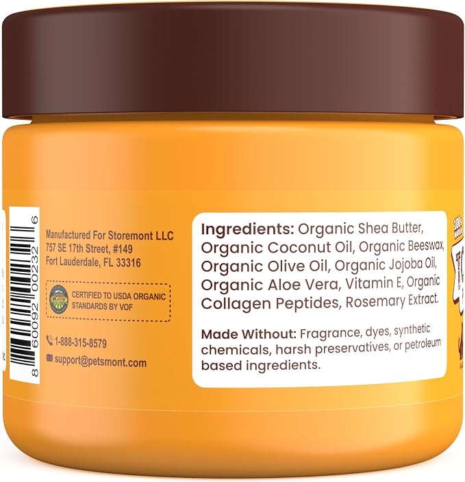 Petsmont Touch & Heal Organic Paw Balm for Dogs 2oz - Cream Lotion Protection Moisturizer Nose Natural Soother Hot Pavement Wax Dry Paws Cracked Butter Protectors Pad Snout Puppy Elbow Foot Pet