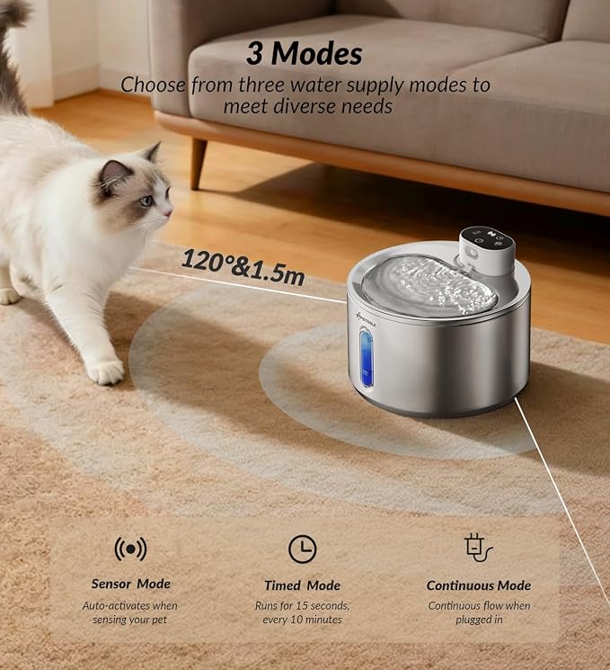 Cat Water Fountain Stainless Steel,135fl-oz/4L Wireless Cat Fountain Battery Operated Pet Fountain with 5 Filters for Dogs Cats Indoor