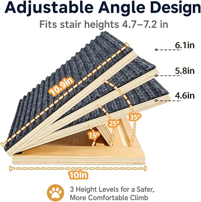 Dog Ramp for Stairs, 4 Pack Foldable Stair Ramp for Dogs, Adjustable Solid Wood Pet Steps for Small Dogs, Senior, Short-Legged and Injured Pets, Elderly Dog Stair Wedges Assist