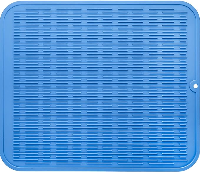 MicoYang Silicone Dish Drying Mat for Multiple Usage,Easy clean,Eco-friendly,Heat-resistant Silicone Mat for Kitchen Counter or Sink,Refrigerator or Drawer Liner Lichen BlueL 2XL 24 inches x 18 inches