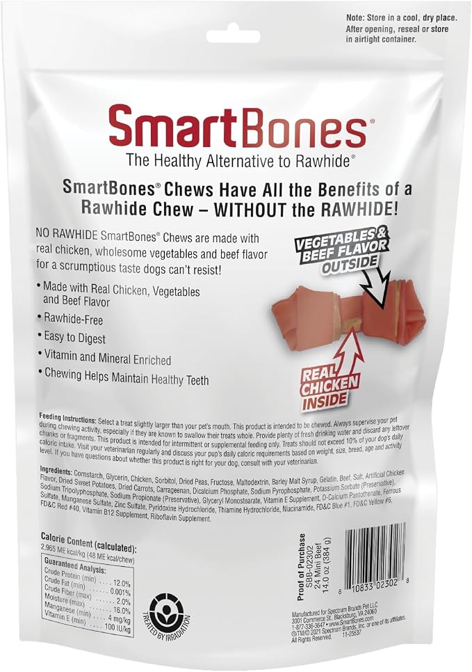 SmartBones Mini Chews With Real Beef 24 Count, Rawhide-Free Chews For Dogs