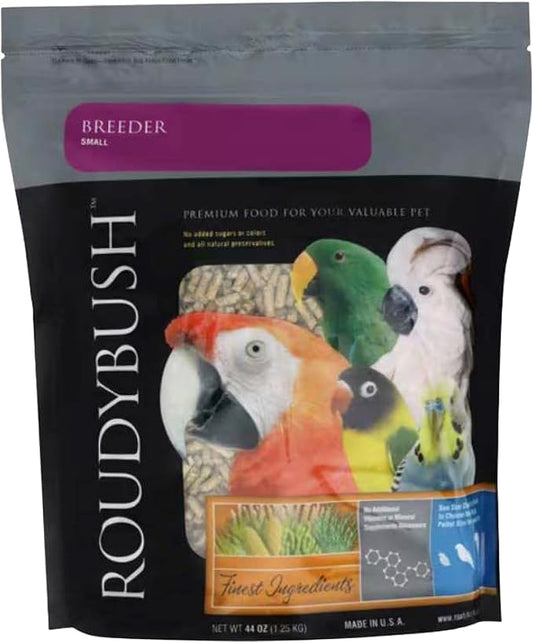 RoudyBush Breeder Food for Breeding & Weaning Birds, Pelleted Diet Made with Corn, Wheat & Soy, Daily Food for Small & Medium Parrots, Small Pellet, 44 OZ