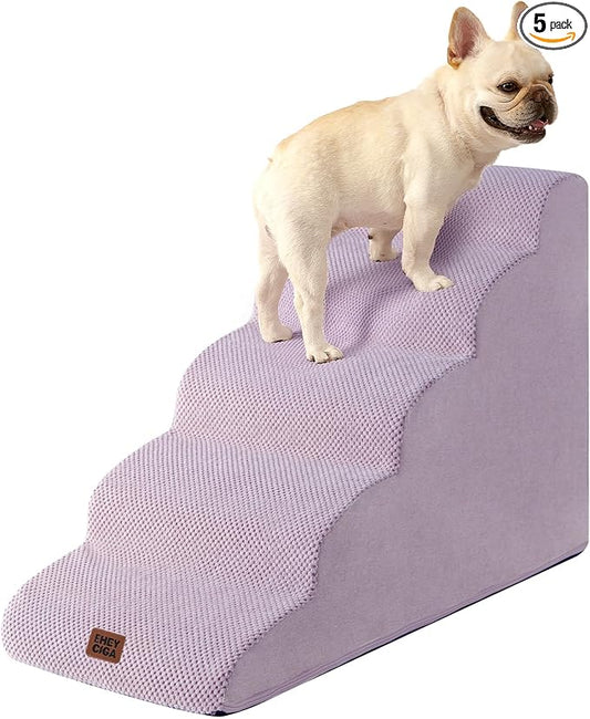 EHEYCIGA Curved Dog Stairs Ramp for High Beds 22.6" H, 5-Step Dog Steps for Small Dogs and Cats, Pet Stairs for High Bed Climbing, Non-Slip Balanced Pet Step Indoor, Lilac