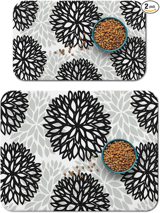 Dog Food Mats 2 Pack for Floors, Absorbent and Quick-Drying Pet Cat Food Mat,Anti-Fouling and Easy-to-Clean Pet Feeding Mat,Dog Bowl Mat for Messy Drinking Water Bowls 12"x 20"+18x24