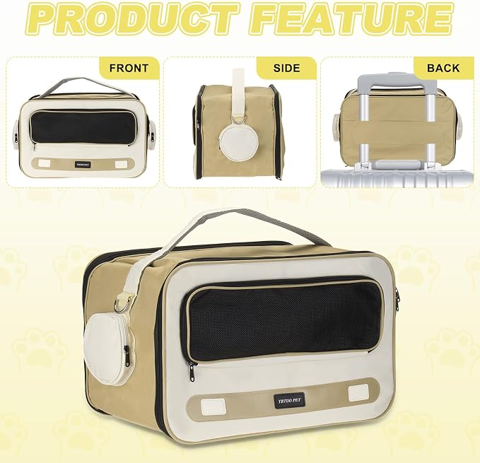 Cat Carrier for Pet, Adjustable Shoulder Strap, Breathable Dog Carrier Cat Carrying Case Pet Travel Bag Up to 14.3 lbs (Khaki), Intended for Hiking/Camping/Traveling
