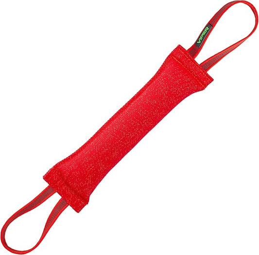 Viper Synthetic K9 Tug Toy with Dual Rubberized Handles for Dog Training & Interactive Play - Durable Tug of War Toy for Small, Medium & Large Dogs, Drive Building Reward Toy - 16" x 2.5" Red