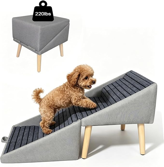 3-in-1 Dog Stairs for Small Dogs 17.32'' H Folding Dog Ramp for Bed Couch Supports 220 lbs Ottoman Footstool Upgraded Pet Stairs for Bed Sofa Anti-Slip Puppy Stairs for Small Dogs Older Injured
