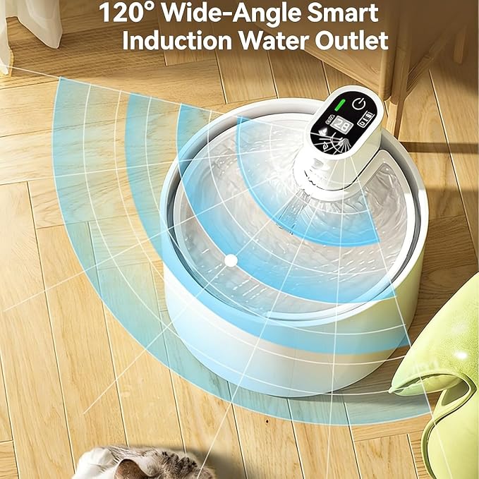 Cordless Ceramic Cat Water Fountain Replacement 4000mAh Battery Sensor Controller Automatic Super Silent Intelligent Sensor Cordless Pet Drinking Dispenser Dog Water Bowl Dispenser - for Pets White