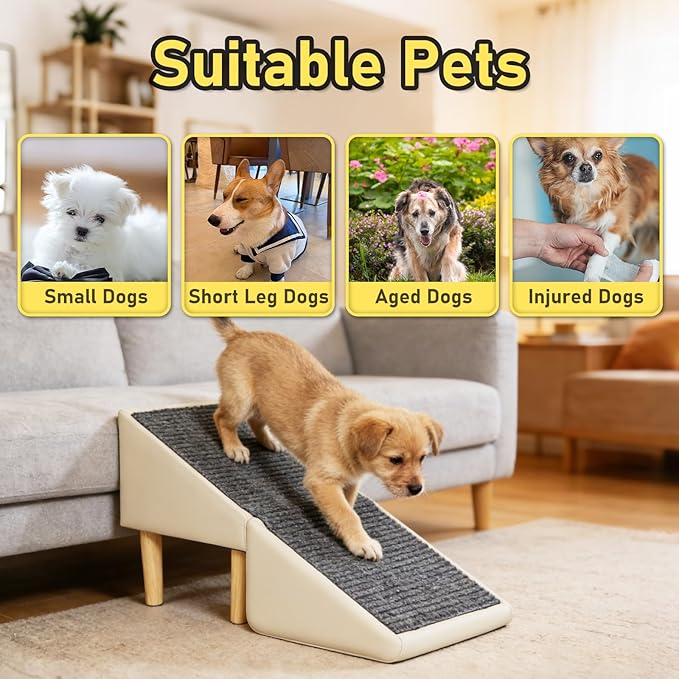 Split Ottoman Dog Ramp for Couch & Bed, 2-in-1 Foldable Dog Stairs with Non-Slip Surface, Solid Wood Pet Ramp for Small & Senior Dogs, Gentle 23° Incline, Modern Furniture Style