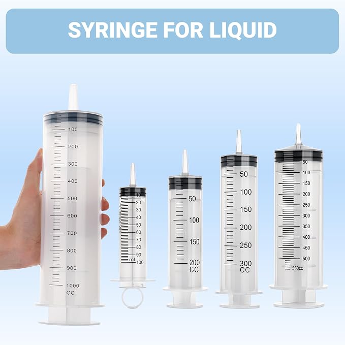 1000ml Large Syringe,Plastic Syringes for Liquid with Tip Adapter, for Scientific Labs, Measuring, Watering, Refilling, Filtration Multiple Uses, Individual Sealed