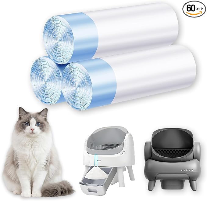 Cat Litter Bags 60 Count,26.37"x15.74" Drawstring Closure Litter Box Liners for Automatic Litter Box,Heavy Duty Cat Poop Bags,Thick Tear-Resistant Waste Bags for Self-Cleaning Box Replacement