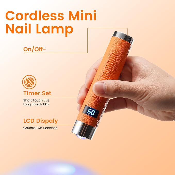 Mini UV Lamp for Gel Nails- Handheld Flash Cure Fast Dry UV Lamp with Stand- Rechargeable Nail UV Led Curing Light with Auto Sensor for Home Manicure Salon (Orange)