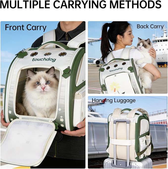 Waterproof Pet Backpack Carrier for Cats & Small Dogs, Large Ventilated Cat Travel Backpack with Chest Strap & Wide Straps. Secure, Collapsible Dog Bookbag for Hiking, Walking