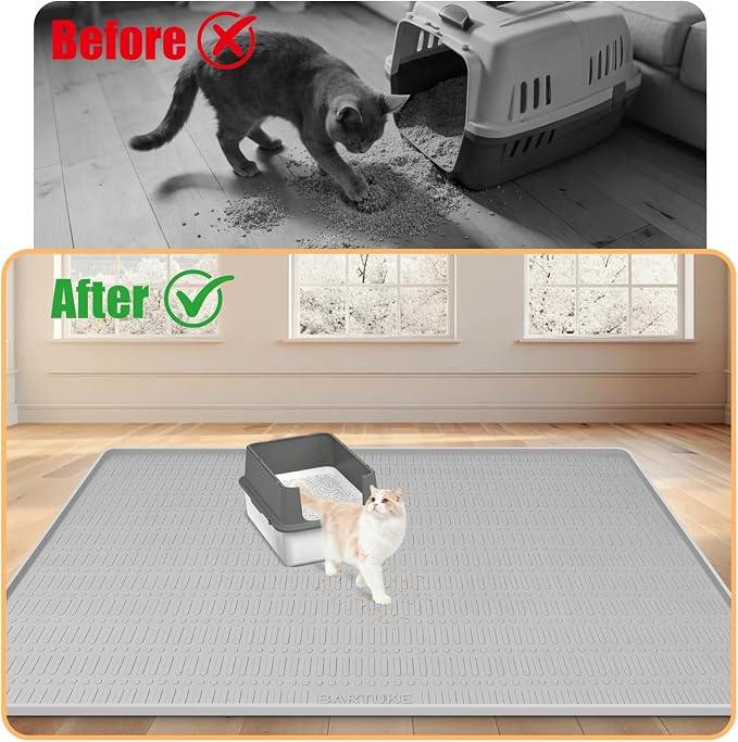 Silicone Cat Litter Mat, 47" x 35" Extra Large Litter Trapping Mat for Litter Box, Leak-Proof, Non-Slip, Kitty Litter Mats with Soft Texture for Floor, Keeping The Floor Clean (Light Grey)