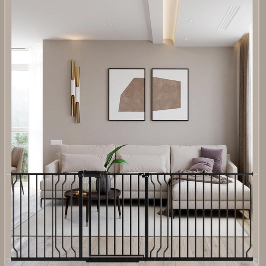 ALLAIBB Extra Wide Pressure Mounted Baby Gate Walk Through Child Kids Safety Toddler Tension Black Long Large Pet Dog Gates with Extension for doorways Kitchen (71.65-85.03"/182-218cm, Black)