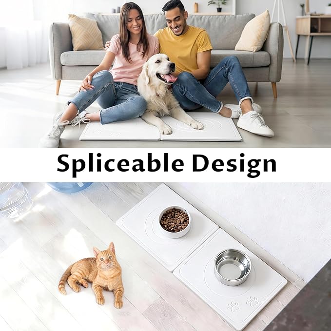 Stone Dog & Cat Food Mat, Bite-Proof Non-Slip Large Diatomaceous Pet Feeding Mat for Puppy Cat, Summer Cooling Quick Drying Dog Cat Water Bowls Mat for Protect Floor (White 24" x 16")