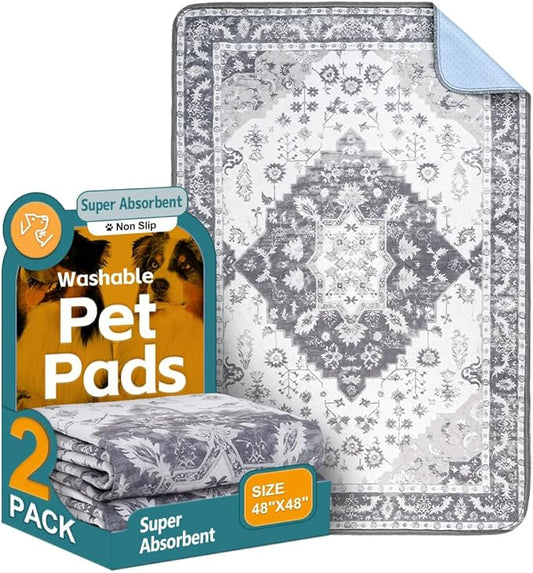 Washable Pee Pads for Dogs 2 Pack Reusable Puppy Training Pads 48"x48" Super Absorbent Waterproof Dog Training Pads, Non-Slip Potty Pads Whelping Pads Litter Mat Pet Supplies - Grey Medallion