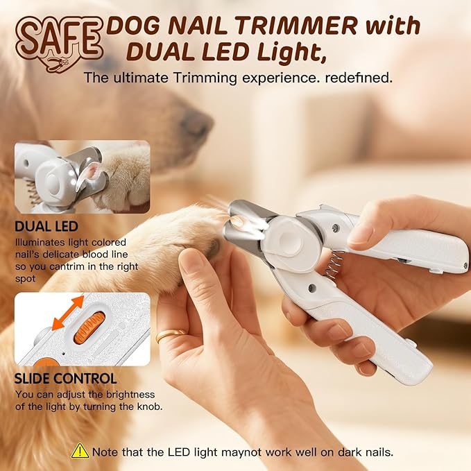 Dog Nail Clippers & Cat Nail Clipper, Pet Nail Trimmer with 2 LED Lights,Safety Side Lock, Nail File and Anti-Slip Handles, Dog Nail Grinder Quiet for Large Medium and Small Dogs & Cats