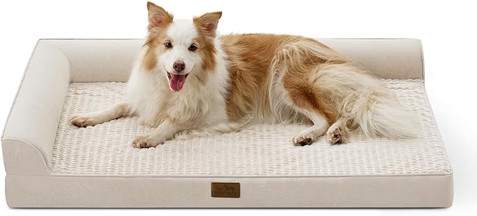 COZY KISS Orthopedic Dog Bed for Extra Large Dog 44x32 inch, XL Pet Sofa, Bolster Foam Bed with Sides, Non-Slip and Egg-Crate Big Dog Couch Bed with Washable Removable Cover, Beige
