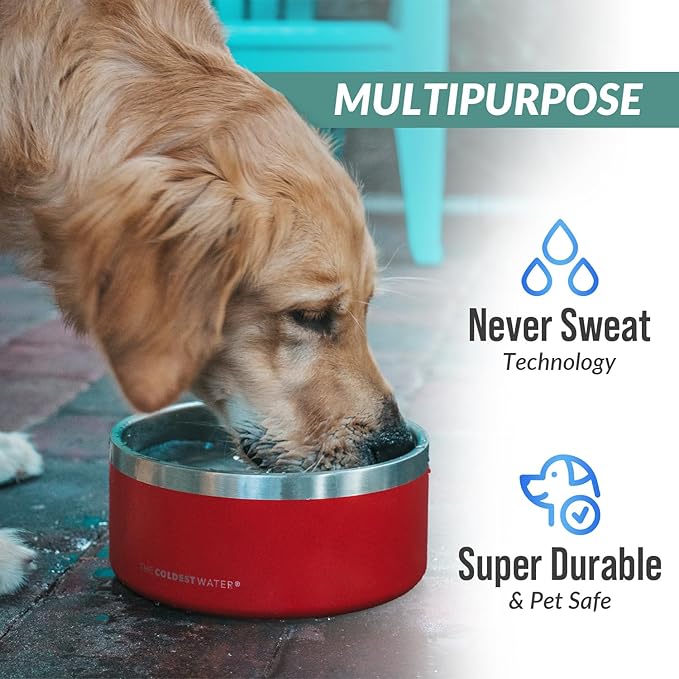 Coldest Dog Bowl - Anti Rust Metal, Non Slip, 3 Layers Insulated Stainless Steel Dog Bowls - Spill Proof & Heavy Duty - Water Bowl for Dogs, Cats & Pets, Dish Washer Safe (21 oz, Forever Pink Glitter)