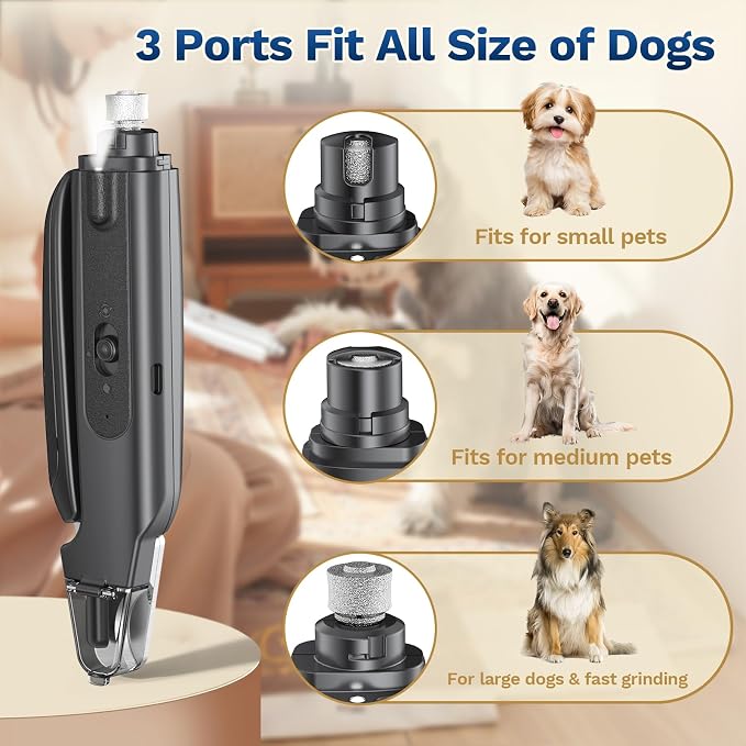 2-in-1 Dog & Cat Nail Clipper with Grinder - Dual Highlight LED Reduce Over-Trimming, Long Battery Cordless USB-C Rechargeable, Safety Lock & Catcher Cap, Quiet Home Grooming for Small Large Pets
