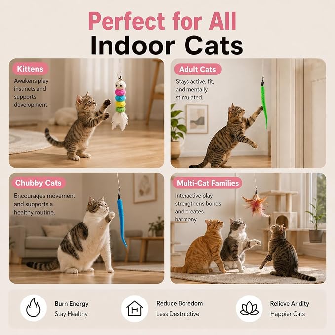 Interactive Cat Toys for Indoor Cats,Automatic Hanging Door Cat Teaser Toy with 6 accessories,2 Modes,Auto Pause & USB Rechargeable Electric Cat Chase Toy,Durable Safe for Bored Adult Kitten-Pink