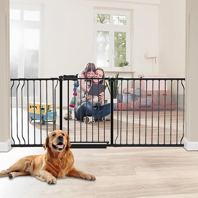 HOOEN 30" Tall Extra Wide Baby Gates for Doorways Stairs 86 to 105 Inch Large Long Pressure Mounted Dog Gates for the House Metal Tension Indoor Child Safety Gates for Kids or Pets