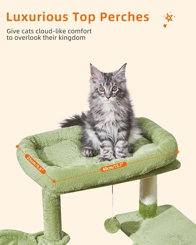 Taoqimiao Cat Tree,38.5-Inch Cat Tower for Indoor Cats,Suitable for Kittens with Luxurious cat condo with Adjustable Baskets and Luxurious Perch MS029SGR Green