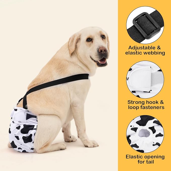 3 Pack Avont Washable Female Dog Diaper with Suspender, Reusable Girl Doggie Diapers for Small Medium Large Doggy in Heat Cycle Period Incontinence