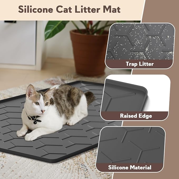 Garoopion Cat Mat for Litter Box, Large 40" X 28" Cat Litter Mat XL, Waterproof Silicone Pad for Floor, Black