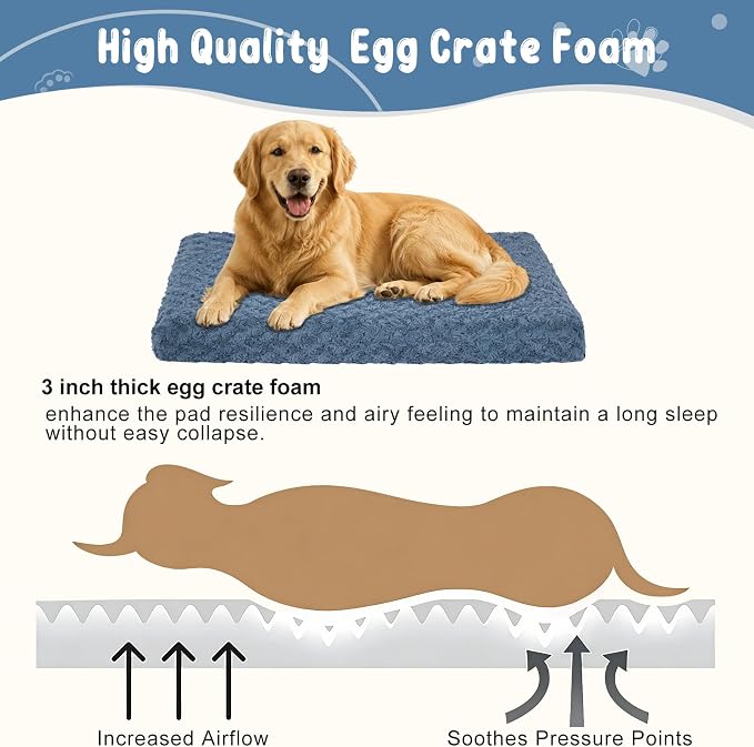 EMPSIGN Stylish Dog Bed Mat Dog Crate Pad Mattress Reversible (Cool & Warm), Water Proof Linings, Removable Machine Washable Cover, Firm Support Pet Crate Bed for Small to XX-Large Dogs, Navy/Grey