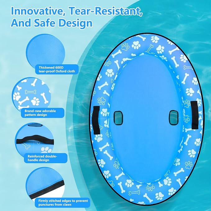 59'' x 39''Inflatable Dogs Pool Float with Rope - Tear Resistant Oxford Stable Support Puppy Floating Raft,Inflatable Summer Doggies Raft Toy for Small Medium Large Dogs Up to 88lb