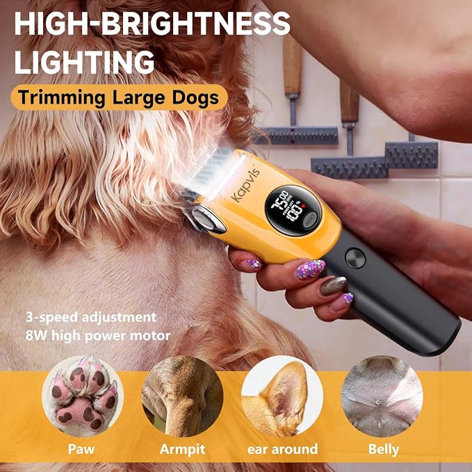 Dog Clippers for Grooming Thick Hair with LED Light,Poodle Grooming Kit with 6 Guide Combs for Dogs Cats Sheep Animals