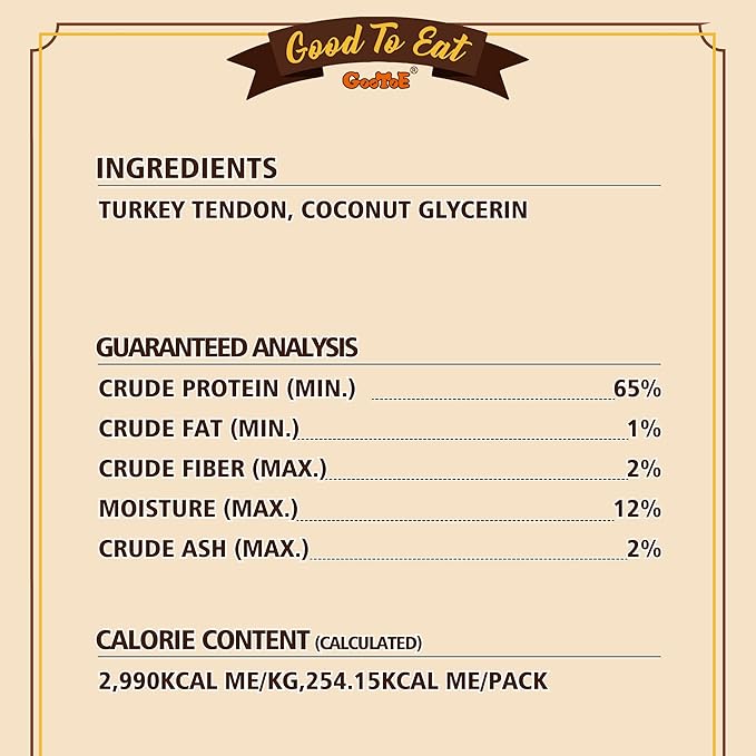Gootoe Turkey Tendons for Dogs –All-Natural, Hypoallergenic Dog Treats, Rawhide Alternative, Long Lasting Puppy Chews, Healthy Dog Treats for Medium Breeds, Sliced (M), 3 oz Pack