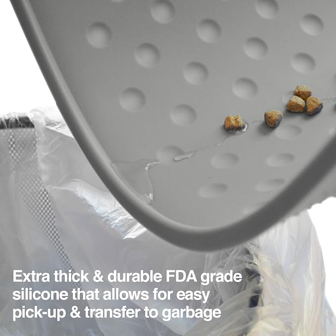 PetFusion Toughgrip Large Plus Dog Food Mat [Just The Right Size Before Getting Too Big @ 27.5 x 17.5]. Waterproof, Extra Tough FDA Grade Silicone, Grey