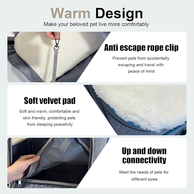 2-in-1 Pet Carrier Backpack for Two Cats or One Dog with Puller & Roller, Grey 2-Layer Dual Cabins Carry Bag for Large Fat Cat and Puppy Traveling and Hiking, Space Capsule Clear Bubble Dome