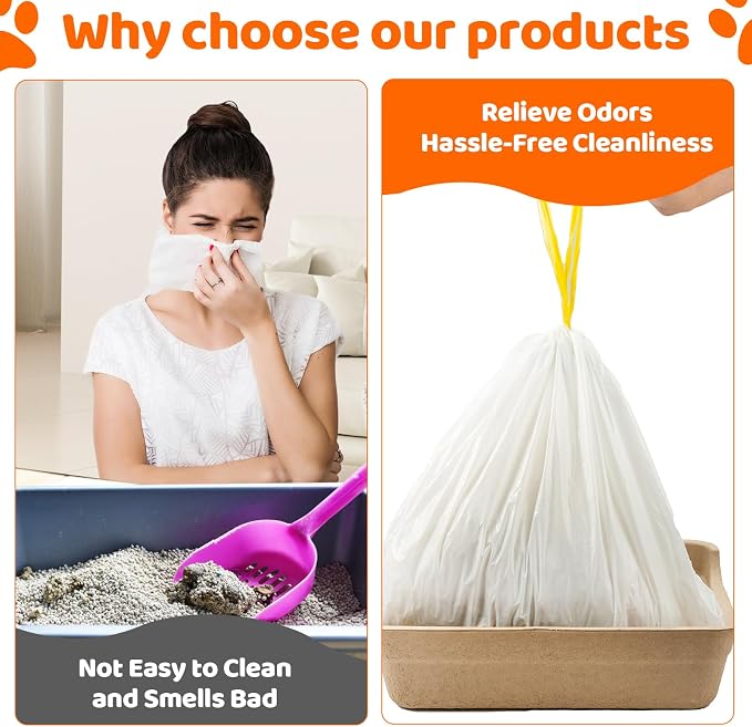 70 Count Litter Box Liners Jumbo 36" x 18" Tear Resistant Cat Litter Bags Liners 2.5MIL Thicken Drawstring Durable Cat Pan Liners Extra Large Kitty Litter Box Bag Disposable Pet litter Bags