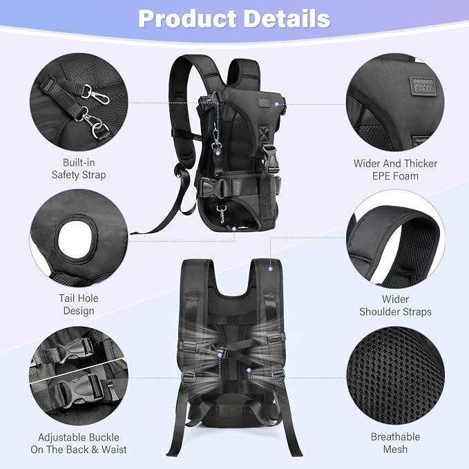 YUDODO Front Pet Carrier Backpack for Small Dogs, Secure and Breathable Mesh Travel Dog Carrier with Safety Belt, Ergonomic Support, Adjustable for Walking, Hiking (Black, M)