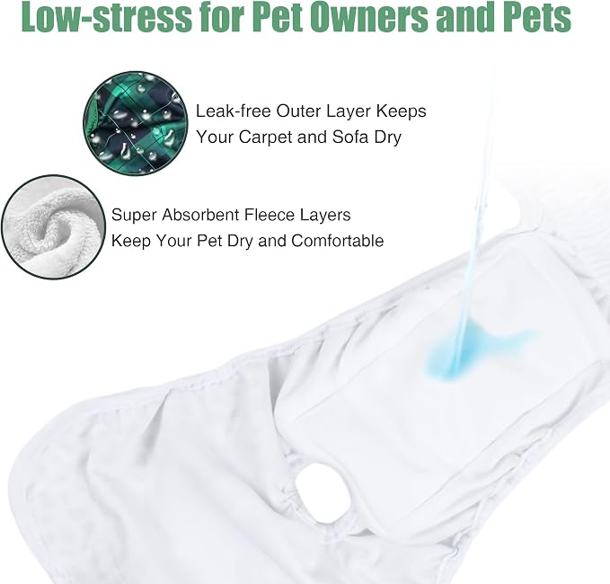 wegreeco Washable Dog Diapers (3 Pack), Highly Absorbent Dog Diapers for Female Dogs, Female Dog in Heat, or Excitable Urination (Blue, Green, Red Plaid, Medium)