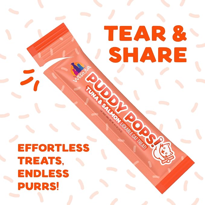 Weruva Puddy Pops, Tuna and Salmon Lickable Cat Treats, 0.5oz Tube, Pack of 50
