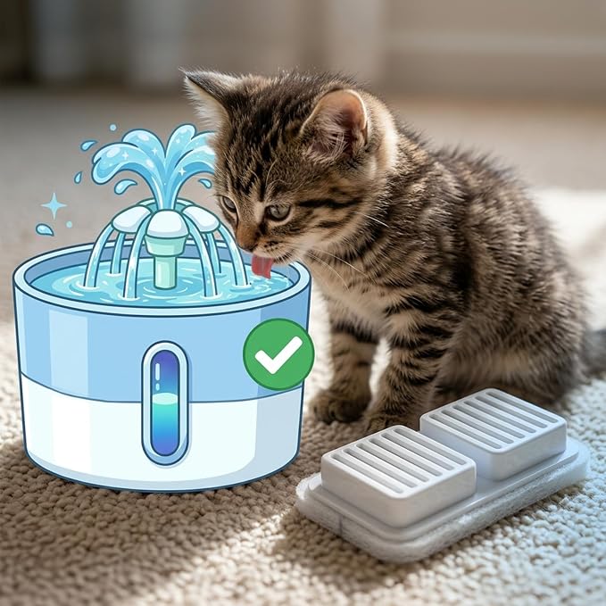 12 Pack Cat Water Fountain Filter with 12 Pre-Filter Sponges, Replacement Filters for Stainless Steel Cat Water Fountain, Multi-Layer Filtration (12, White)